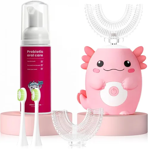 Miniatura 9 de Cepillo de dientes eléctrico en forma de U para niños, dinosaurio sónico, de boca completa, con 4 cabezales de cepillo suave, automático, 6 modos