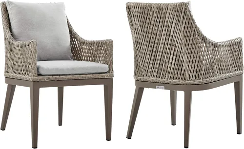 Miniatura 7 de Armen Living Silvana - Silla de comedor de mimbre y aluminio para exteriores con cojines beige - Juego de 2