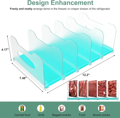 Miniatura 3 de SURETIVIAN Organizador de congelador de 12 pulgadas visible para refrigerador con divisores y asas extraíbles, ajustable libremente, se adapta al