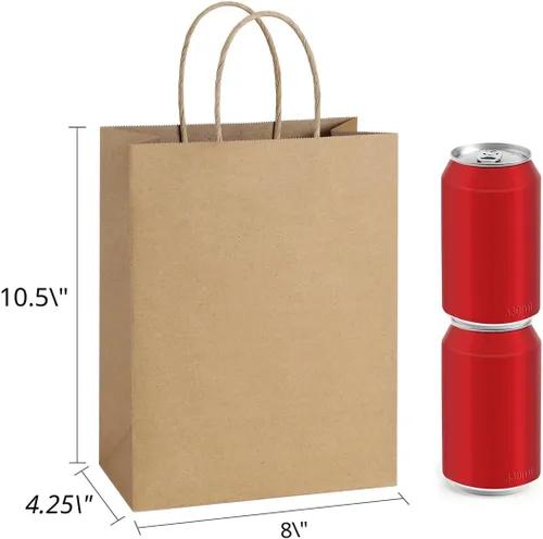 Miniatura 2 de BagDream Bolsas de regalo de 8 x 4.25 x 10.5 pulgadas, 100 bolsas de regalo de papel marrón con asas a granel para bodas, recuerdos de fiesta