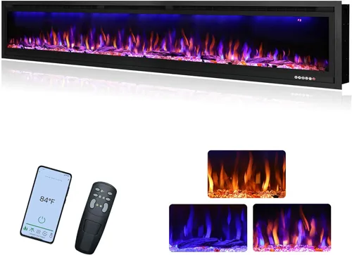 Miniatura 10 de Chimenea eléctrica habilitada para WiFi de 60 pulgadas, control inteligente de aplicación, calentador de chimenea lineal empotrado y montado