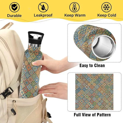 Miniatura 4 de Kids Water Bottle with Straw for School 20 Oz Water Bottle Insulated for Boys Girls, BPA-Free, Vintage Plaids