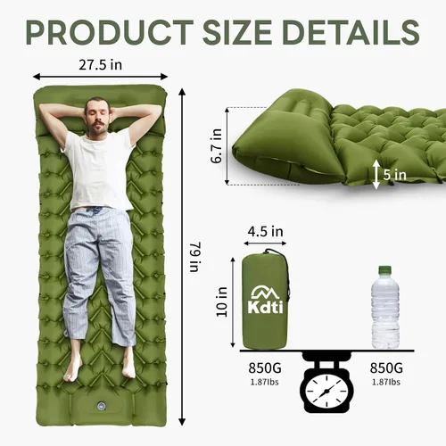 Miniatura 2 de Almohadilla de Dormir de Camping con Almohada, Almohadilla Inflable con Bomba de Pies Integrada, Colchón de Aire Ultraligero, Almohadilla de Camping
