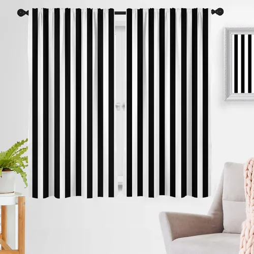 Miniatura 20 de zokyer Cortinas de ventana a rayas beige crema, modernas rayas verticales de 63 pulgadas de largo, 2 paneles, cortinas bohemias neutras para niños
