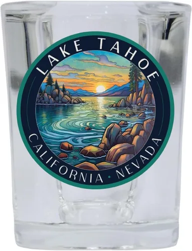 Miniatura 4 de Lake Tahoe California Design C Souvenir - Vaso de chupito cuadrado de 2.5 onzas, base azul, paquete de 2