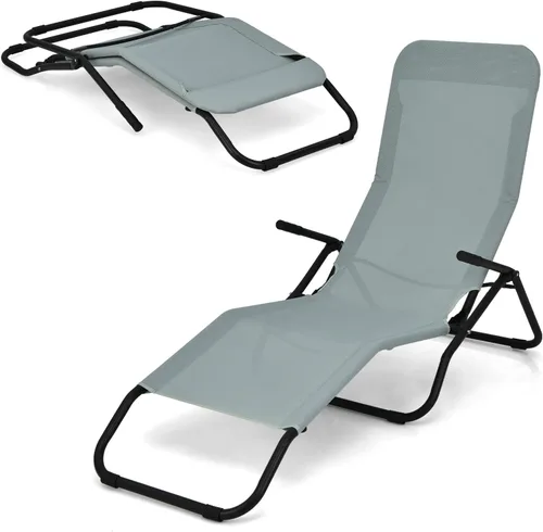Miniatura 9 de Giantex Juego de 2 tumbonas para patio, sillas de jardín plegables y apilables con diseño mecedor, tumbona de bronceado ligera y portátil