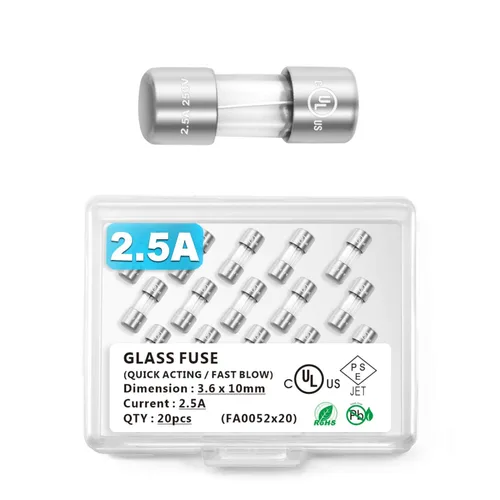 Miniatura 16 de Chanzon (paquete de 10 unidades) con certificación UL de 0.142x0.394 in 0.5A 250V/125V 0.5 Amp F500mAL AGC fusibles de vidrio de soplado rápido