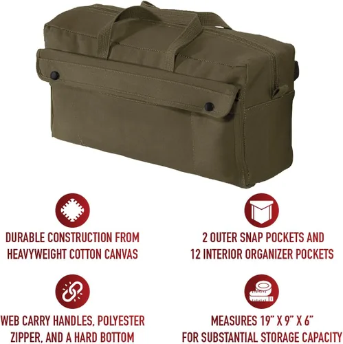 Miniatura 5 de Rothco bolsa de herramientas de lona para mecánicos jumbo - Organización resistente para equipo y herramientas Verde oliva (Olive Drab)
