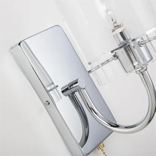 Miniatura 3 de Aplique de pared LED con interruptor de cadena de cristal transparente, cromado, lámpara cilíndrica moderna de mediados de siglo, lámpara cableada