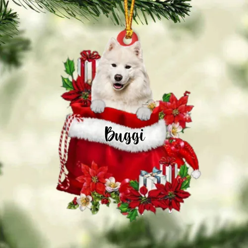 Miniatura 162 de Perro Akita Inu personalizado en bolsa de regalo, adorno de Navidad, nombre personalizado, regalo para amantes de los perros, familia, Navidad