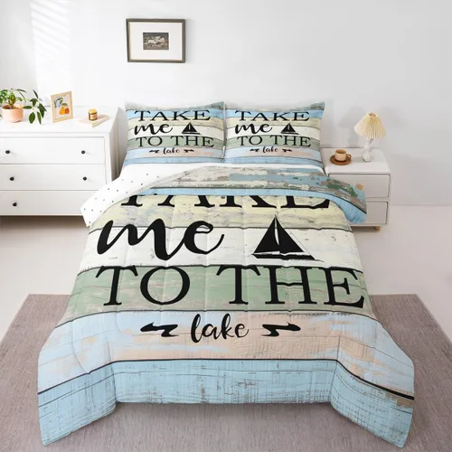 Miniatura 33 de Erosebridal Juego de edredón de reglas del lago, juego de ropa de cama tamaño matrimonial, edredón rústico para niños y niños, decoración de cabaña