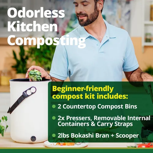 Miniatura 2 de TeraGanix Bokashi - Contenedor de compostaje + 2 libras de salvado Bokashi, compostador de encimera de cocina, compostaje interior para todas
