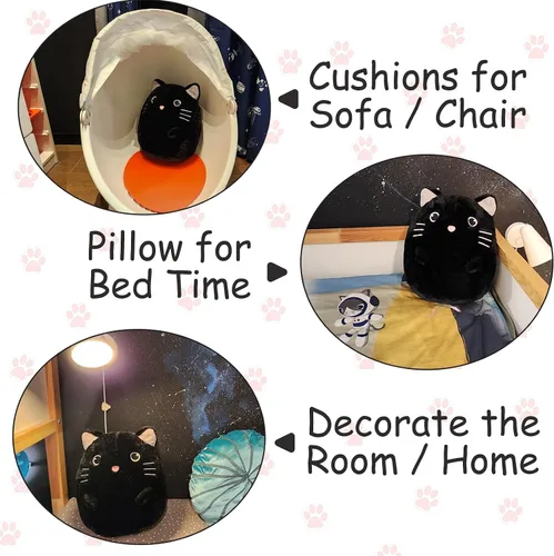Miniatura 5 de WEIGEDU Gatito negro de peluche con ojos bordados para niño y niña, decoración de Halloween, cojín de almohada, sofá, regalos de inauguración