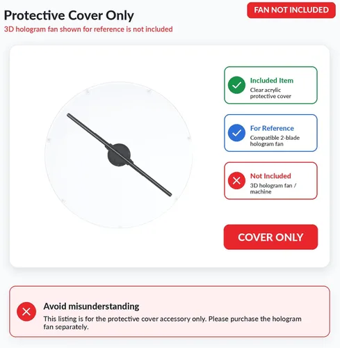 Miniatura 8 de Cubierta protectora de ventilador de holograma 3D, funda protectora de seguridad de acrílico transparente para ventilador de holograma de 2 aspas