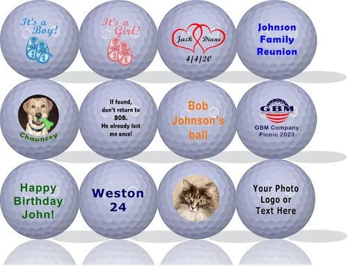 GBM - Pelotas de golf personalizadas blancas – Añade logotipo de foto o texto para fiestas, eventos y juegos cortos, idea de regalo única para