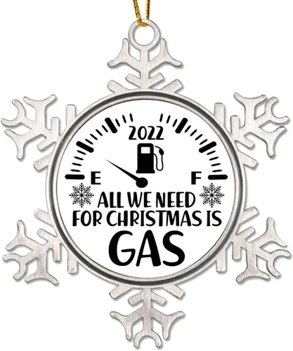 Miniatura 11 de Adorno de Navidad de metal 2022 con diseño de copo de nieve con agujero de gas real, colgante divertido de cotizaciones de precios de gas alto