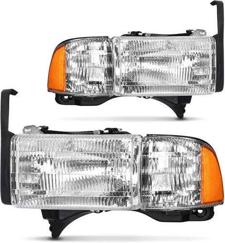Miniatura 11 de Repuesto de conjunto de faros AS para Dodge Ram 1500 2002-2005/Ram 2500 3500 2003-2005 con carcasa negra, reflector ámbar, lentes transparentes