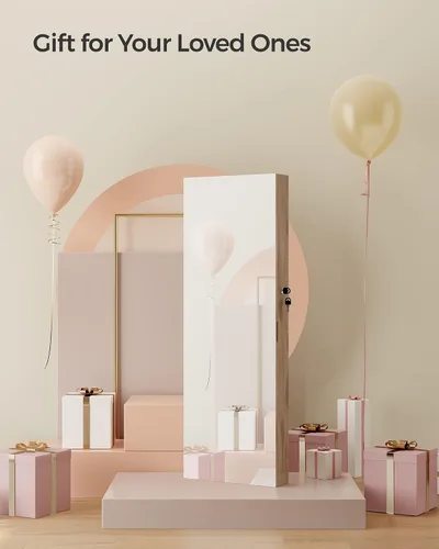 Miniatura 50 de SONGMICS Gabinete colgante de joyería, gabinete de pared con luces interiores LED, organizador de joyas montado en la puerta, espejo de cuerpo Blanco