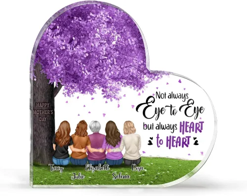 Miniatura 15 de GOSSBY Placa transparente personalizada (madre y 3 hijas) Madre e hijas, placa de acrílico con forma de corazón con nombre personalizado, mamá Madre