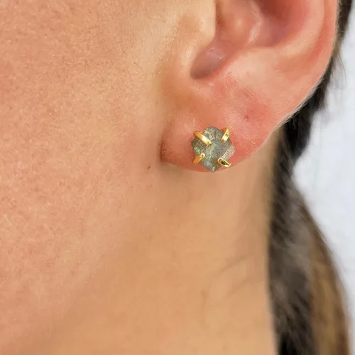 Miniatura 98 de Aretes de piedra preciosa natural en bruto con oro amarillo sobre plata de ley 925, 6 a 0.276 in, regalo de piedra de nacimiento de calidad genuina