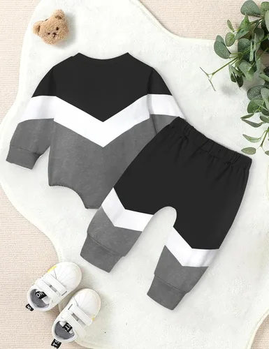 Miniatura 5 de Baby Boy Clothes Color Block Oversized Sweatshirt Romper + Pants Fall Winter Infant Baby Outfits Sets