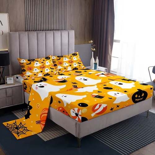 Miniatura 16 de Erosebridal Juego de sábanas de calavera para niños, tamaño individual, para Halloween, esqueleto gótico bailarín, juego de sábanas para niños