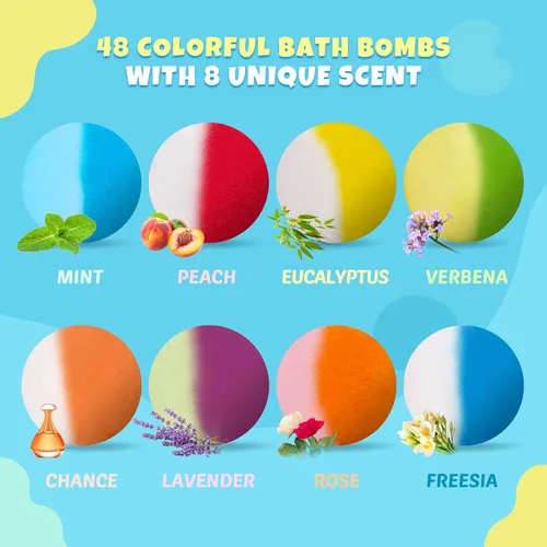 Miniatura 9 de 48 piezas de bombas de baño para niños con juguete en el interior, baño de burbujas orgánico y colorido para niños seguro, mejor set de regalo