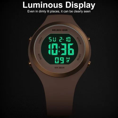 Miniatura 6 de GOLDEN HOUR Reloj de pulsera de silicona con cronógrafo digital impermeable para mujer