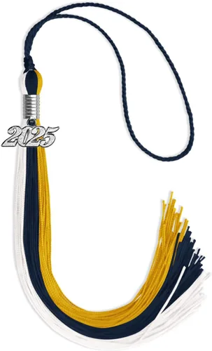 Miniatura 111 de Endea Graduation Borla de triple color con gota de fecha plateada (negro/dorado/granate, 2020)