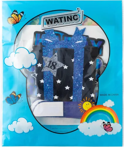 Miniatura 7 de WATINC Decoración de feliz cumpleaños 18 – 26 piezas de decoración de fiesta de cumpleaños de 18 años para niños, niñas y él, cartel azul y negro