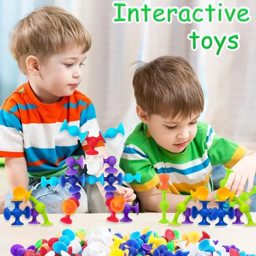 Miniatura 5 de Juguetes de baño con ventosa de 68 piezas, juego de construcción de bloques de construcción de silicona, rellenos de calcetines, bloques de Clásico