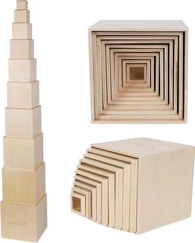 TOWO - Cajas apilables de madera, bloques de tazas para anidar y clasificar para niños pequeños, cubos apilables, juguetes educativos de aprendizaje