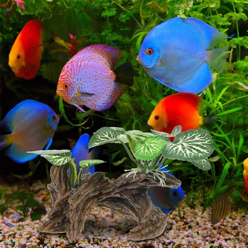 Miniatura 9 de Ipetboom Plantas de acuario, decoraciones de pecera, rama de esquina de reptil, rama de árbol trepador de resina con hojas, decoración de tanque