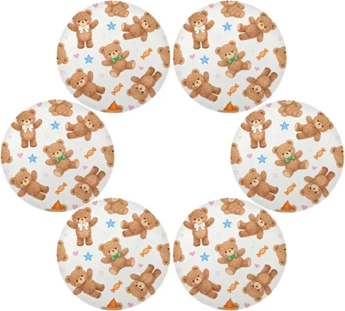Miniatura 3 de Cartoon Cute Brown Teddy Bear Round Jute placemats placemat with Plate Set of 4 15x15 in manteles para mesa