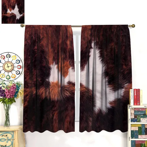 Miniatura 3 de Cortinas con estampado de piel de vaca, cortinas de piel de granja occidental, cortinas rústicas de granja de vaca marrón y blanca para niños, Piel