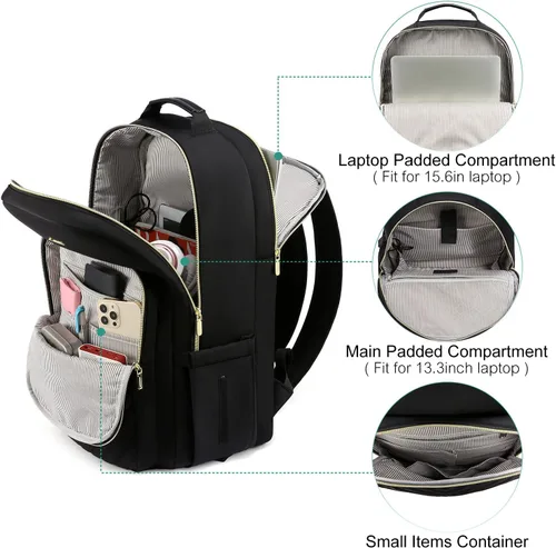 Miniatura 2 de LOVEVOOK Mochila de Viaje para Laptop Bolso para Mujeres Trabajo Negocios Bolsas de Computadora, Un negro, Mochilas de viaje