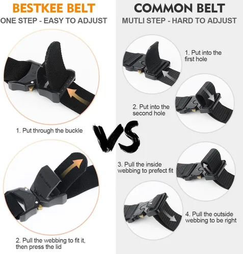 Miniatura 4 de Tactical Belt for Men 2-Pack, Military Style Stretch Nylon Work Hiking Belts, 1.5" Elastic Web Quick-Release Belt