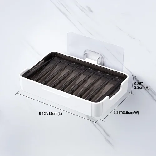 Miniatura 6 de YOHOM Jabonera adhesiva para colgar en la pared de la ducha con bandeja de drenaje, soporte de jabón para fregadero de baño, 2 unidades Negro