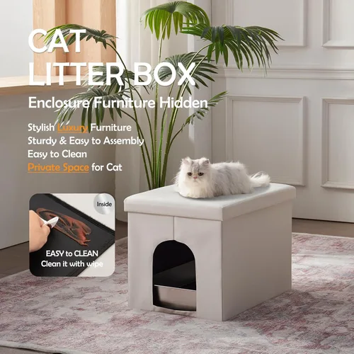 Miniatura 5 de MEEXPAWS Caja de arena para gatos, mueble oculto, banco de baño para gatos, grande de 25.6 x 17.7 x 17.7 pulgadas, a prueba de perros, impermeable