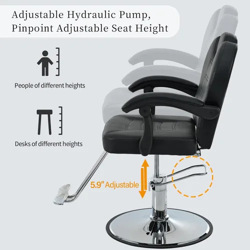 Miniatura 5 de Merax Silla de peluquería reclinable hidráulica para peluquería con asiento 20% más ancho y bomba hidráulica resistente, equipo de belleza mejorado