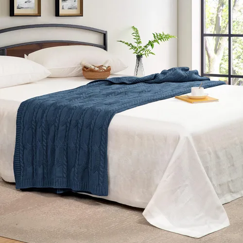 Miniatura 4 de Aormenzy Mantas de Punto Azul Pizarra Oscuro de Gran Tamaño Cable Knit Manta Decorativa de Punto Rust Suave y Acogedora Tejida para Sofá Sillón