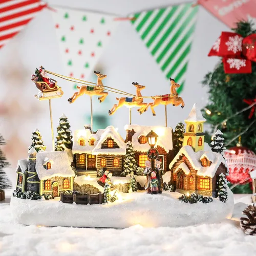 Miniatura 8 de Bdor - Decoración Navideña Iluminada con Música, Diseño de Pueblo Navideño, Figura Coleccionable de Papá Noel y Ciervo, Funciona