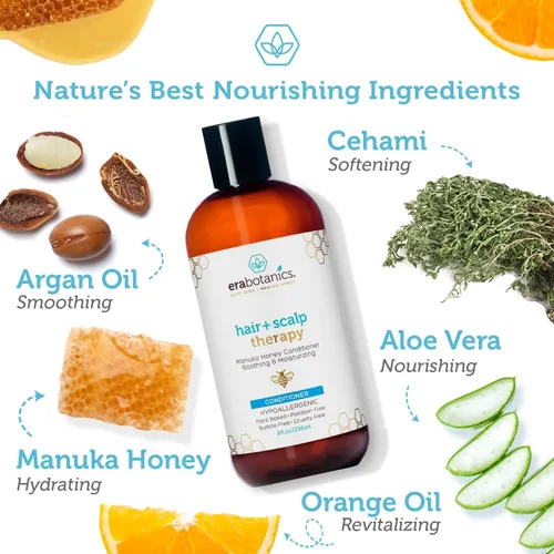Miniatura 5 de Era Organics Champú y acondicionador de miel de Manuka - Set de champú y acondicionador sin sulfato para hidratar la picazón, el cuero cabelludo