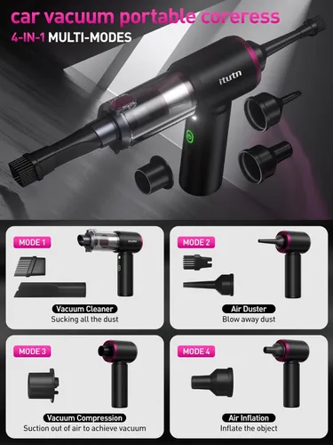 Miniatura 6 de Mini Aspiradora de Coche Portátil Inalámbrica con Luz LED, 15000PA de Succión Potente, 80W de Alta Potencia, Vaciado con un Clic, Filtro Hepa Dual