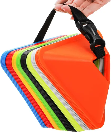 Miniatura 4 de Tlence Paquete de 48 conos de fútbol para entrenamiento, conos de disco de agilidad flexibles con bolsa de transporte y correa, mini