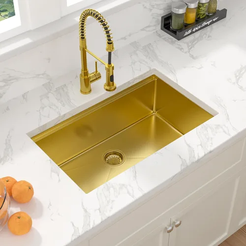 Miniatura 3 de Sarlai Fregadero de cocina empotrado de 30 pulgadas dorado - Fregadero de cocina de 76,2 cm x 45,7 cm con repisa para estación de trabajo de acero