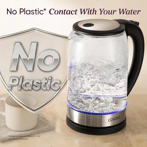 Miniatura 2 de COSORI - Hervidor eléctrico, sin contacto de plástico con agua, 1.8 qt/1500W, tapa interior y filtro de acero inoxidable, tetera para café y té