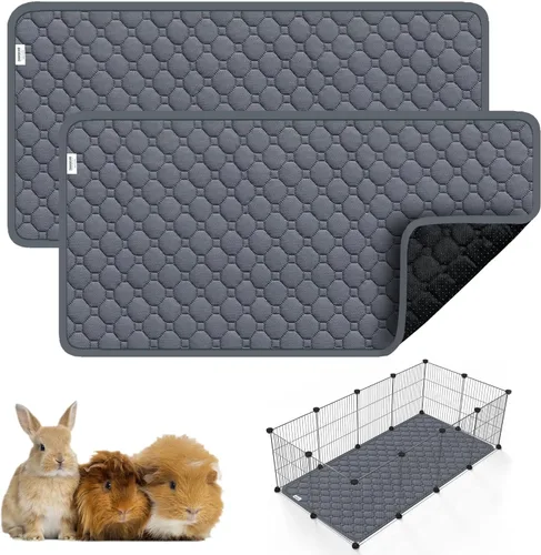 Forro de Jaula para Cobayas, 150x79 cm 2 Pack Ropa Lavable para Cobayas, Impermeable Reutilizable y Antideslizante, Almohadilla Súper Absorbente Gris