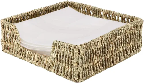 Miniatura 7 de YAHUAN Servilletero de jacinto de agua de mimbre, dispensador de servilletas tejidas para cocina, bandeja de servir cesta para mesas (original)