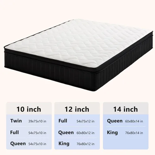 Miniatura 8 de Moccona Colchón híbrido King de 14 pulgadas con espuma viscoelástica, colchón en una caja con resortes individuales en bolsillo, colchón de firmeza